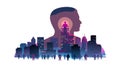 Human Head with Cityscape and Mind Connection Vector for AI, vector design Generative AI Royalty Free Stock Photo