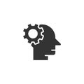 Human head with cogwheel icon in flat style. Technology progress vector illustration on white isolated background. Face and gear Royalty Free Stock Photo