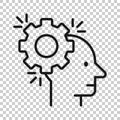 Human head with cogwheel icon in flat style. Technology progress vector illustration on white isolated background. Face and gear Royalty Free Stock Photo