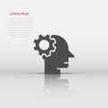 Human head with cogwheel icon in flat style. Technology progress vector illustration on white isolated background. Face and gear Royalty Free Stock Photo