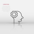 Human head with cogwheel icon in flat style. Technology progress vector illustration on white isolated background. Face and gear Royalty Free Stock Photo