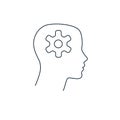 Human head with cogwheel inside linear icon. Artificial intelligence. Thin line illustration. Robot. Contour symbol Royalty Free Stock Photo