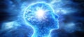 Human Head Composed of Binary Code and Light Rays A Representation of Digital Consciousness