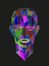 Human head created in low poly style. Man face polygon light. Intelligence allegory AI. Facial Recognition System concept. Royalty Free Stock Photo