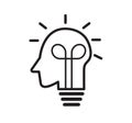 Human head creating idea. Lightbulb line icon. Creative idea and inspiration concept. Vector illustration