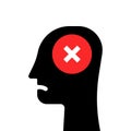 human head with cross like wrong think icon