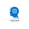 Human head cyber mind digital technology. Cyber brain logo future tech face, Robot artificial intelligence