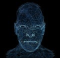 Human head with in 3d space network. Blue abstract futuristic medicine, science and technology background illustration Royalty Free Stock Photo