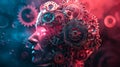 A human head is depicted with wheel cogs inside. Generative Ai Royalty Free Stock Photo