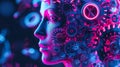 A human head is depicted with wheel cogs inside. Generative Ai Royalty Free Stock Photo