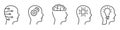 Human Head and Digital Science Black Line Icon Set. Brainstorm, Cyber Education Symbol on White Background. Intelligent