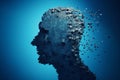 Human head disintegrating into little pieces. Coceptual illustration. Generative AI Royalty Free Stock Photo