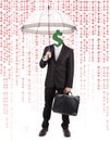 Human Head with Dollar Symbol Carrying Umbrella