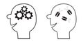 Human head face icon. Black line silhouette. Gears wheels inside brain. Team work business concept. Cockroach bugs. Thinking