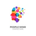 Human head face logo, creative brain man. Digital profile face innovation intelligence mind design logo