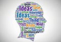 A human head filled with a colorful word cloud. Key terms include Royalty Free Stock Photo
