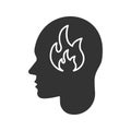 Human head with flame inside glyph icon