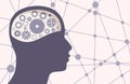 Human head with gear wheels inside. Productivity, effectiveness concept. Intelligence and knowledge development with brain Royalty Free Stock Photo