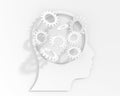 Human head with gear wheels inside. Productivity, effectiveness concept. Intelligence and knowledge development with brain Royalty Free Stock Photo