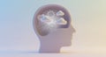 Human head with gears and clouds inside, conceptual 3D rendering. Royalty Free Stock Photo