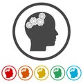 Human head with gears icon, Head with gears conce, 6 Colors Included