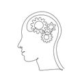 Human head with gears inside in Continuous one line drawing. Concept of creative brain process and Technology progress Royalty Free Stock Photo