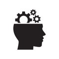 Human head gears tech logo, Cogwheel engineering technological inside brain, Artificial intelligence Royalty Free Stock Photo