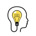 Human head with glowing light bulb inside. Concept of unique idea, innovation and creative thinking. Vector illustration Royalty Free Stock Photo
