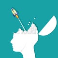 The human head has a rocket coming out of the inside of the brain. Business start up ideas Royalty Free Stock Photo