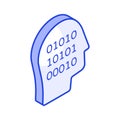 Human head having binary code, computer expert isometric vector design, programmers icon design Royalty Free Stock Photo