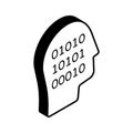Human head having binary code, computer expert isometric vector design, programmers icon design Royalty Free Stock Photo
