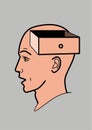 Human head. The brain of a man with an open box. Abstract shape of a human head with a box. Profile man.