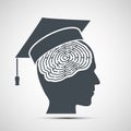 Human head icon with graduation hat and a maze inside