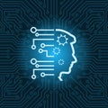 Human Head Icon Over Blue Circuit Motherboard Background Royalty Free Stock Photo