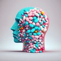 A Human Head Illustration Full of Pills and Medicine on it