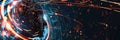 Human Head Immersed in a Swirling Vortex of Digital Pixels and Abstract Shapes in Modern Cognitive Process Environment