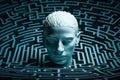 Human head in labyrinth, symbolizing doubts, psychology, psychotherapy, and mental processes, conceptual image for Royalty Free Stock Photo