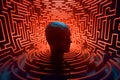 Human head in labyrinth, symbolizing doubts, psychology, psychotherapy, and mental processes, conceptual image for Royalty Free Stock Photo