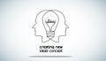Human head Light bulb two heads ,Outline logo,Text creating new ideas concept. Royalty Free Stock Photo
