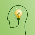 Human head line with light bulb and green plant.Positive thinking and Green energy concept.Ecology and environment sustainable Royalty Free Stock Photo