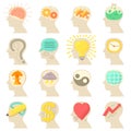 Human head logos icons set, cartoon style Royalty Free Stock Photo