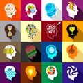 Human head logos icons set, flat style Royalty Free Stock Photo