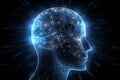 Human head with a luminous brain network consciousnes from generative ai Royalty Free Stock Photo