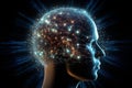 Human head with a luminous brain network consciousnes from generative ai Royalty Free Stock Photo