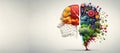 Human head made of fruits and vegetables. Healthy lifestyle conceptual banner with copy space for advertisement Royalty Free Stock Photo