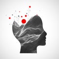 The human head is made in the style of a frame. Toporgagraphy in the contour. Vector plexus art