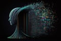 Human head and data streams. Artificial intelligence concept. Generative AI Royalty Free Stock Photo