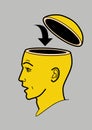 Human head. A man`s brain is open. Abstract form of an open human head. Profile man. Emotion Emotions surprise, perplexity