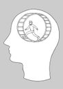 Human head man running in hamster wheel vector hand drawing