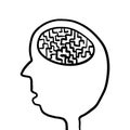 Human head with maze inside brain hand drawn illustration
